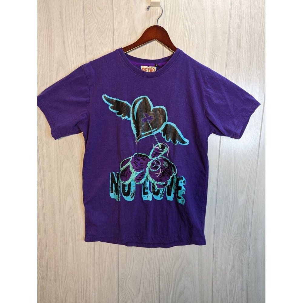 Retro Label No Love Purple Blue XL Tshirt - Teddy Bear Flying Heart Embroidered
